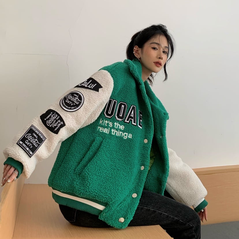 Embroidered Cotton Coat with Thickened Warm Lamb Wool