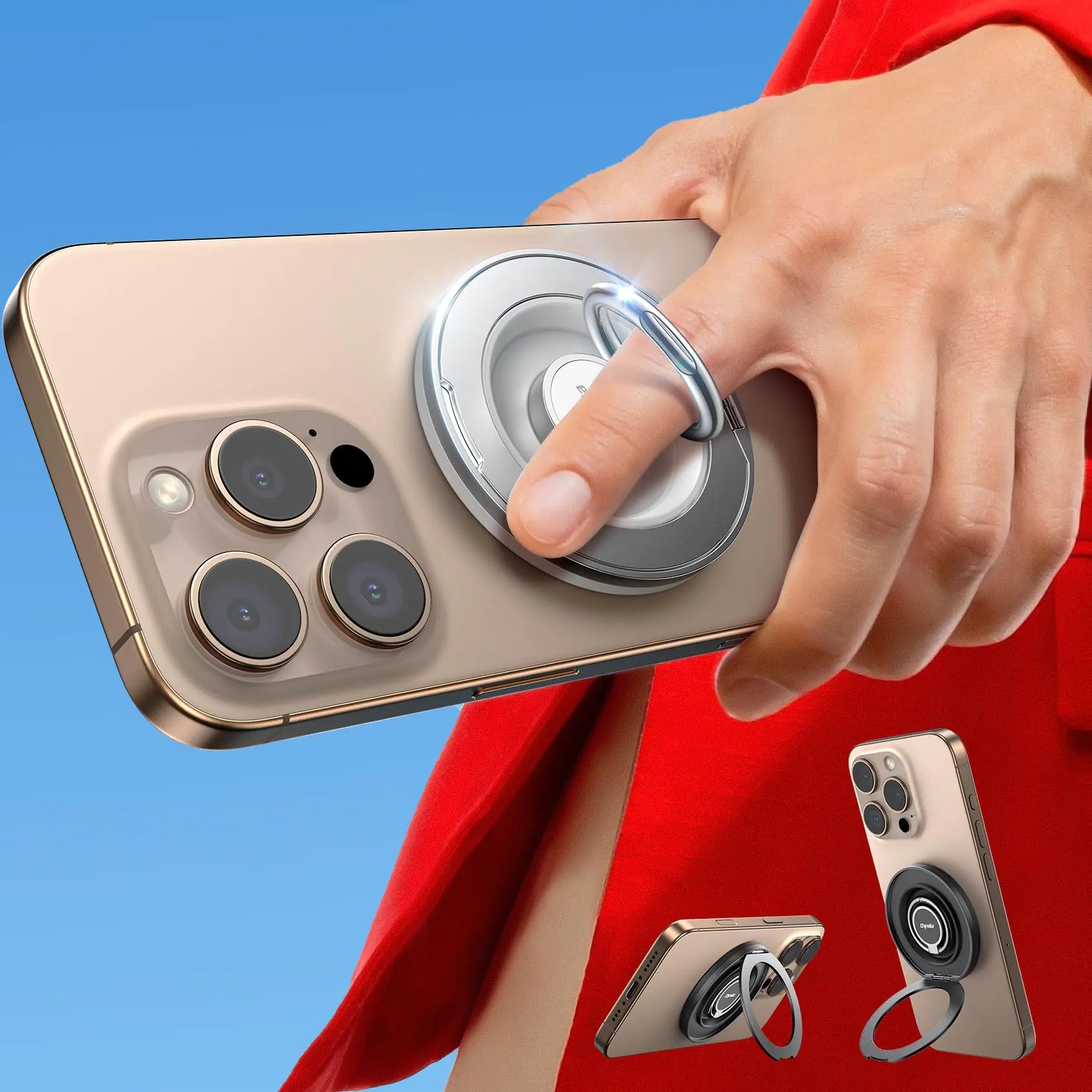 Magnetic Phone Grip Stand, Chfeila Upgraded [Dual 360° Rotation Ring] Holder