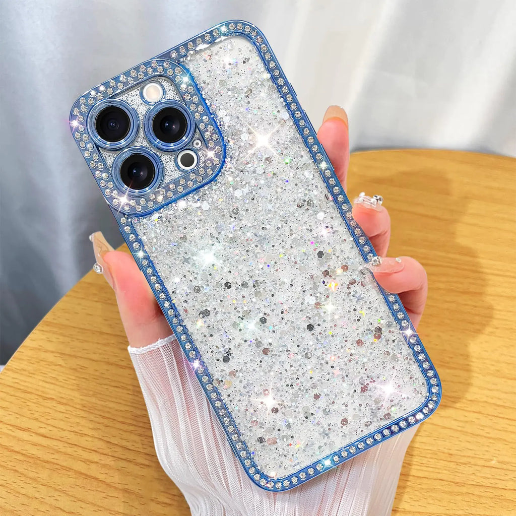 ZIYE Designed for iPhone 15 Pro Max Case Glitter Dimond Bling Cover with Camera Protector