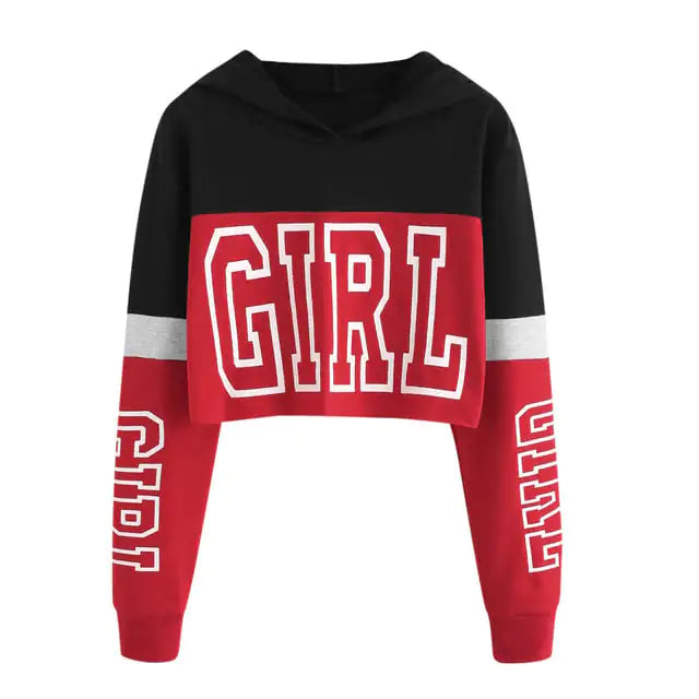 Patchwork Crop Top Hoodie Sweatshirt