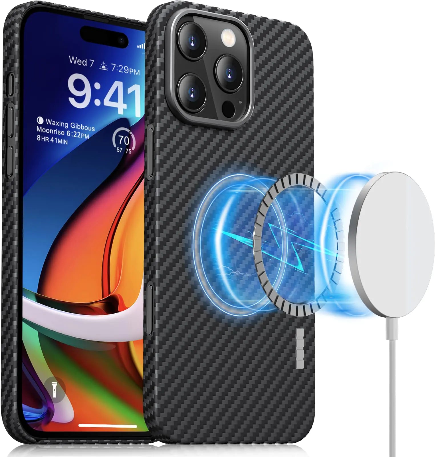 memumi Magnetic Case for iPhone 16 Pro Carbon Fiber