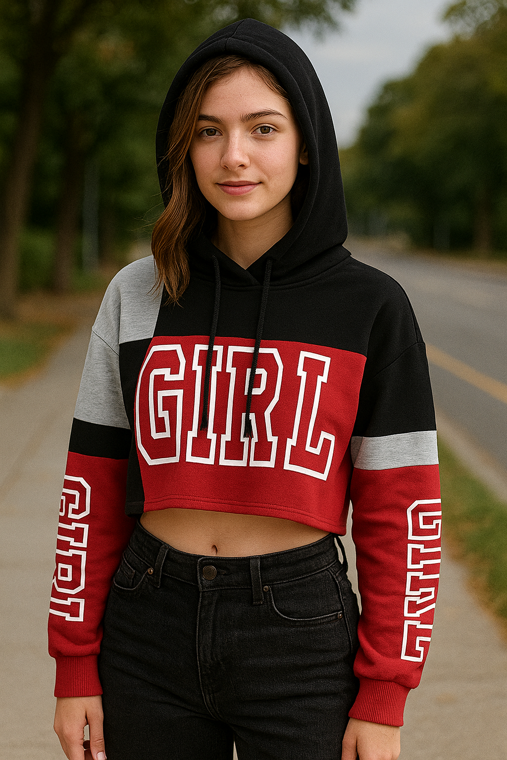 Patchwork Crop Top Hoodie Sweatshirt