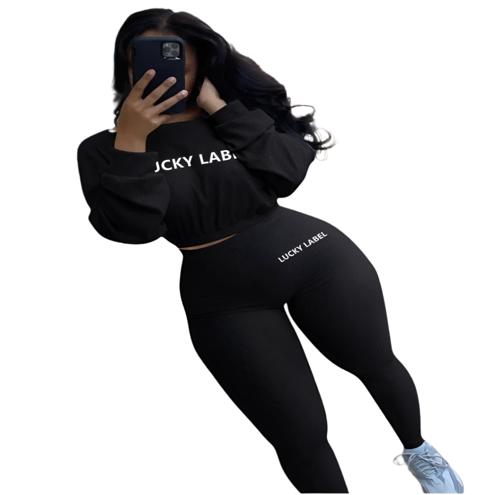 Ribbed Stripe Embroidered Sports Leisure Set