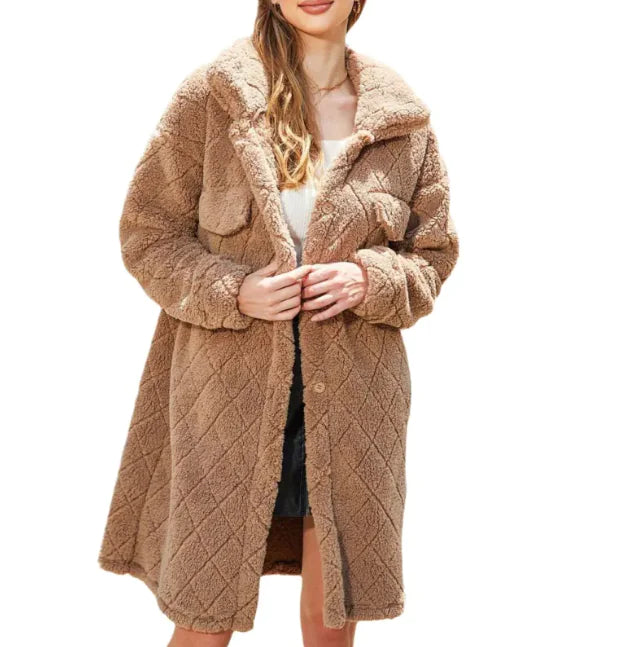 Women's Plush Diamond Button Loose Overcoat