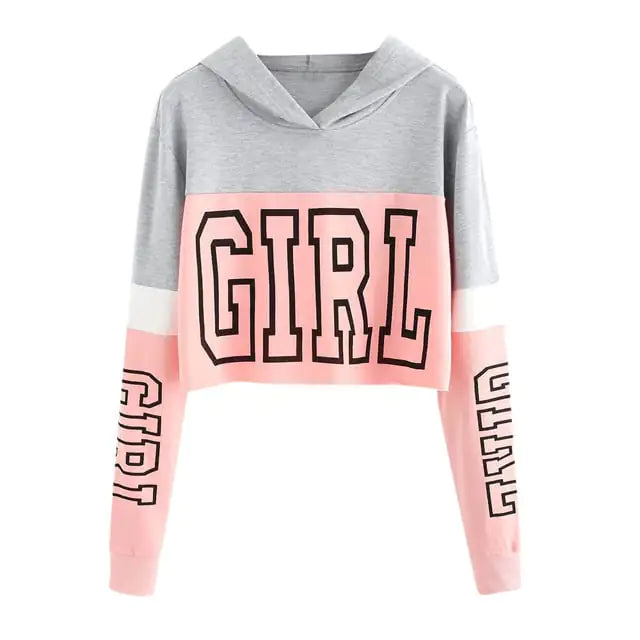 Patchwork Crop Top Hoodie Sweatshirt