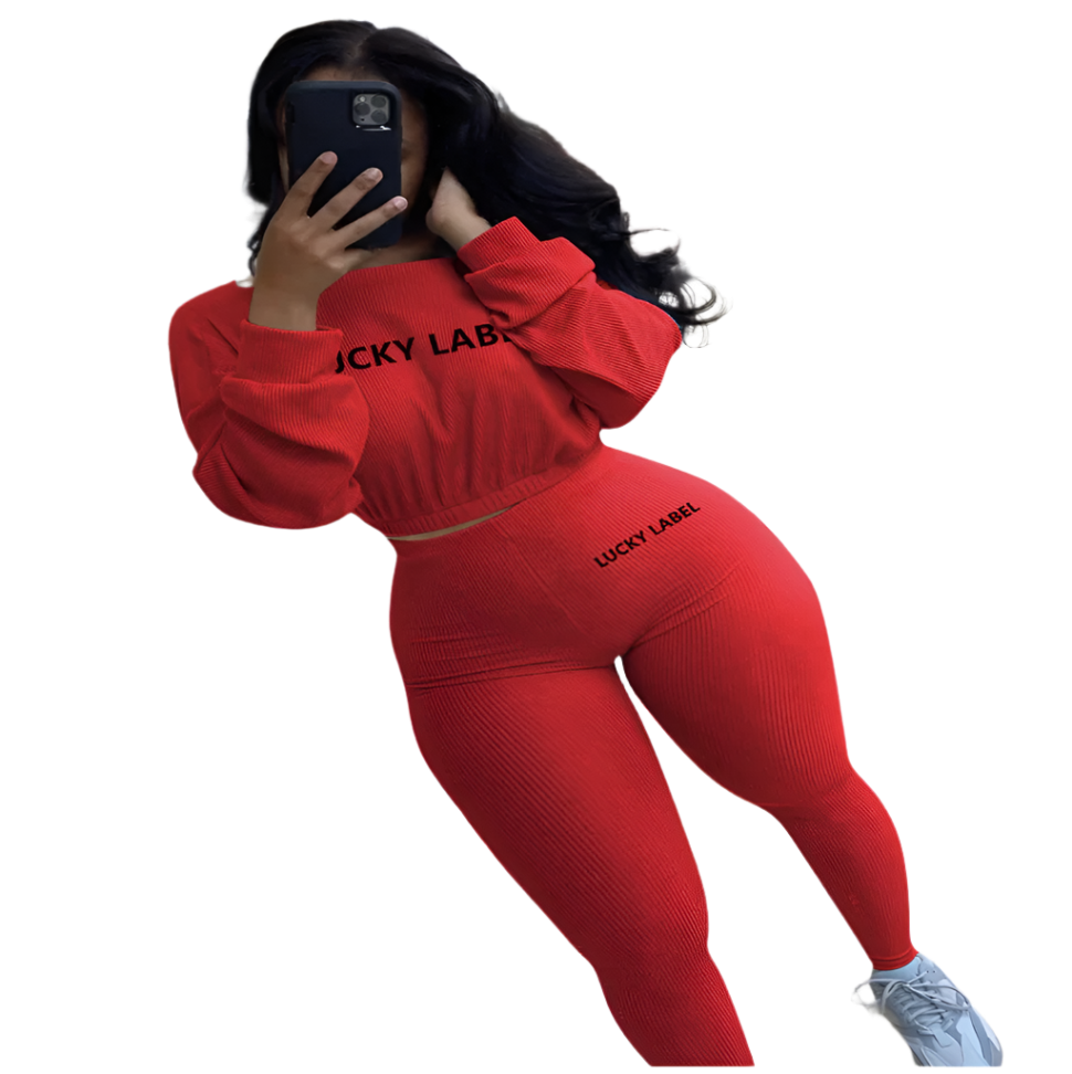 Ribbed Stripe Embroidered Sports Leisure Set