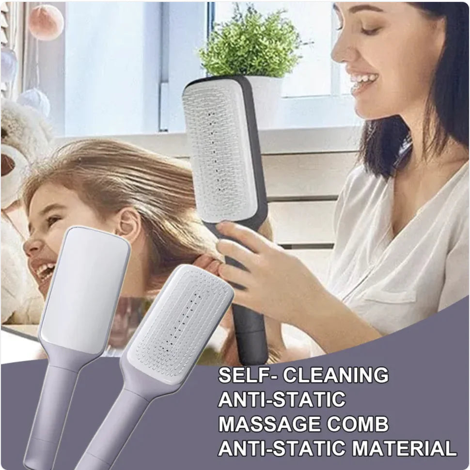 4-in-1 Self Cleaning Anti Static Hair Brush with Massage and Lifting Function