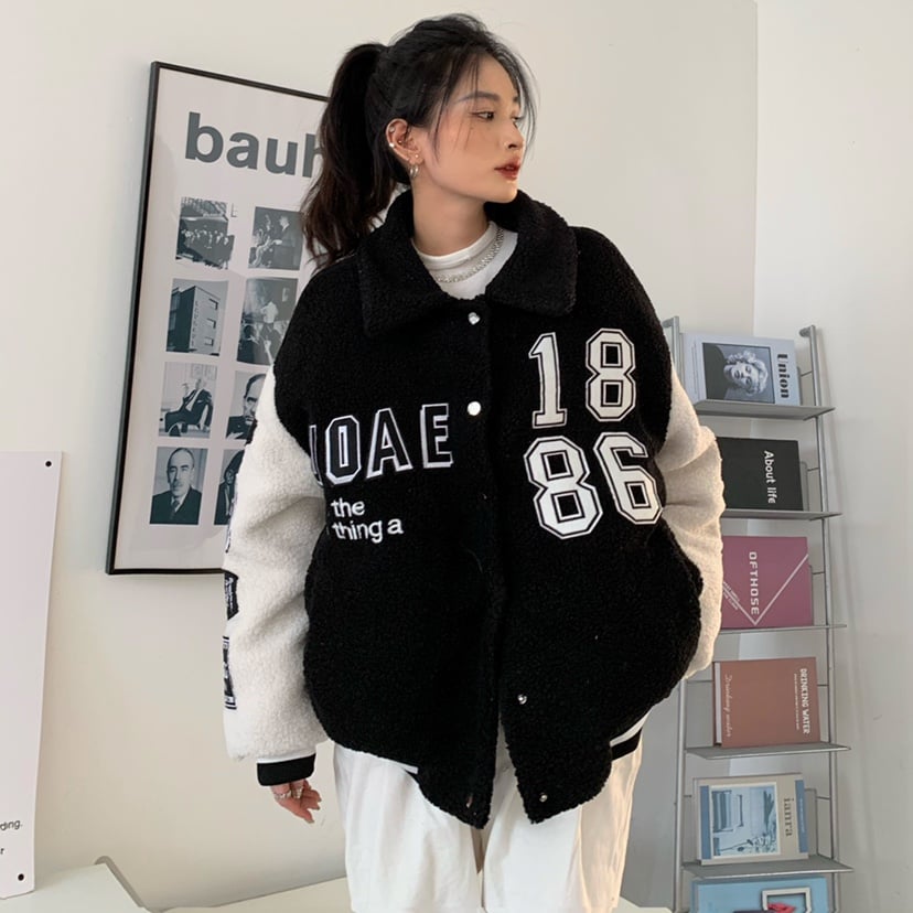 Embroidered Cotton Coat with Thickened Warm Lamb Wool