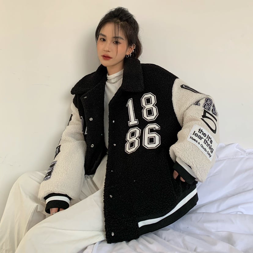 Embroidered Cotton Coat with Thickened Warm Lamb Wool