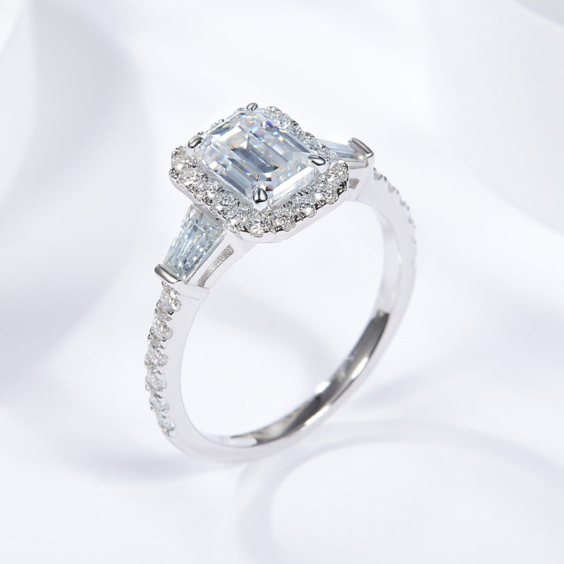 Emerald Cut Moissanite Ring in 925 Sterling Silver