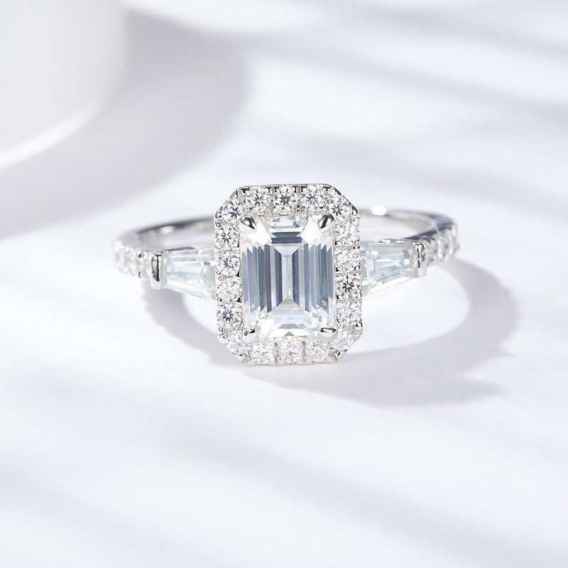 Emerald Cut Moissanite Ring in 925 Sterling Silver
