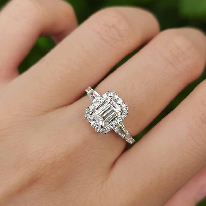 Emerald Cut Moissanite Ring in 925 Sterling Silver