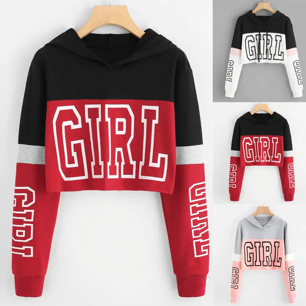 Patchwork Crop Top Hoodie Sweatshirt